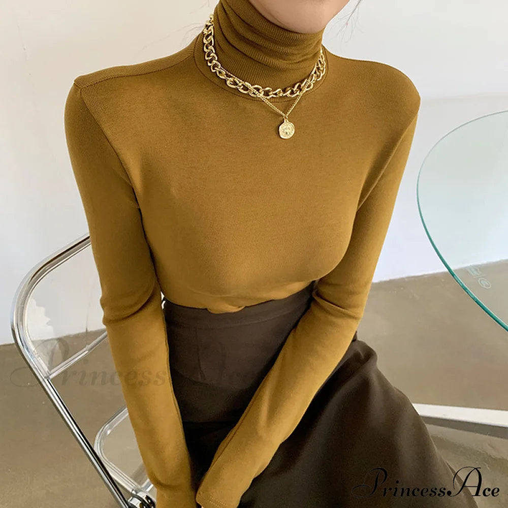 Slim Velvet Turtleneck Minimalist Tops Ginger / S