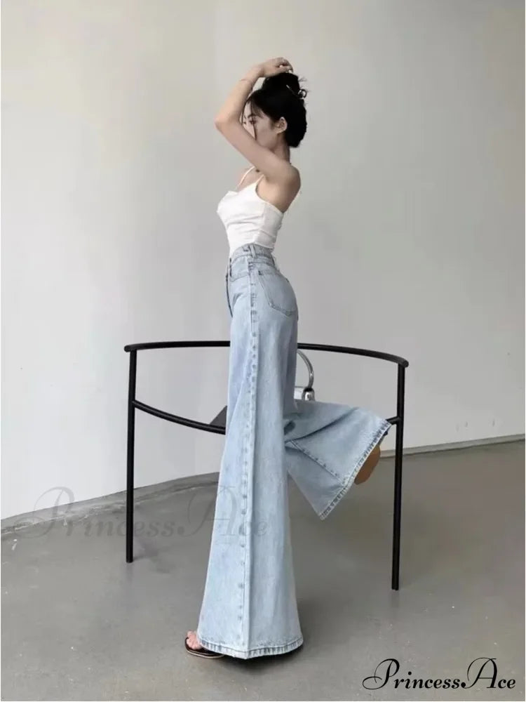 Slimming Vintage Flared Loose Fitting High-Waisted Denim Mop Floor Length Jean