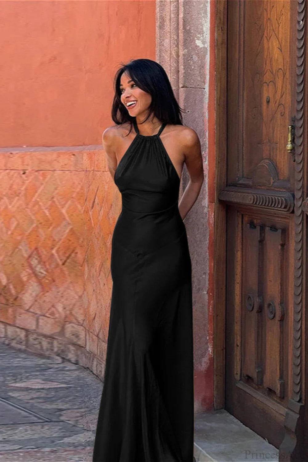 Slinky Halter Fitted Party Dress Black / S