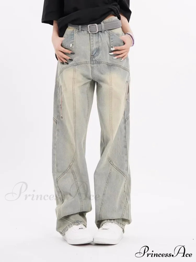 Small High Street Distressed Trendy Brand Washed Vintage Versatile Loose Wide Leg Women’s Jean