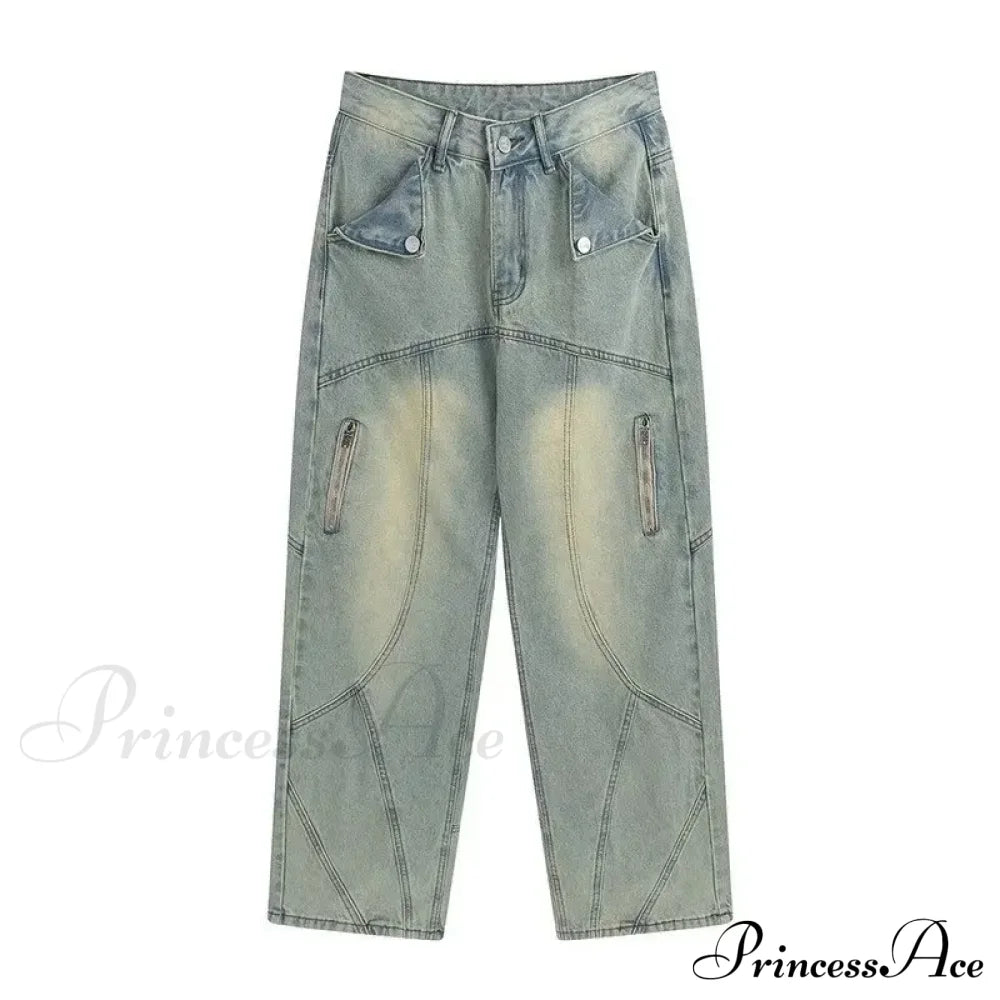Small High Street Distressed Trendy Brand Washed Vintage Versatile Loose Wide Leg Women’s Jean