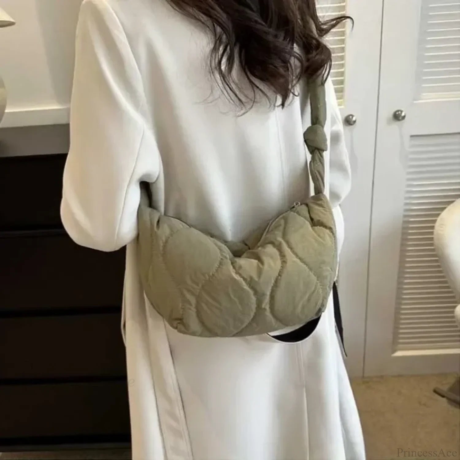 Soft Puffer Cotton Quilted Crossbody Bag Green crossbody-250126