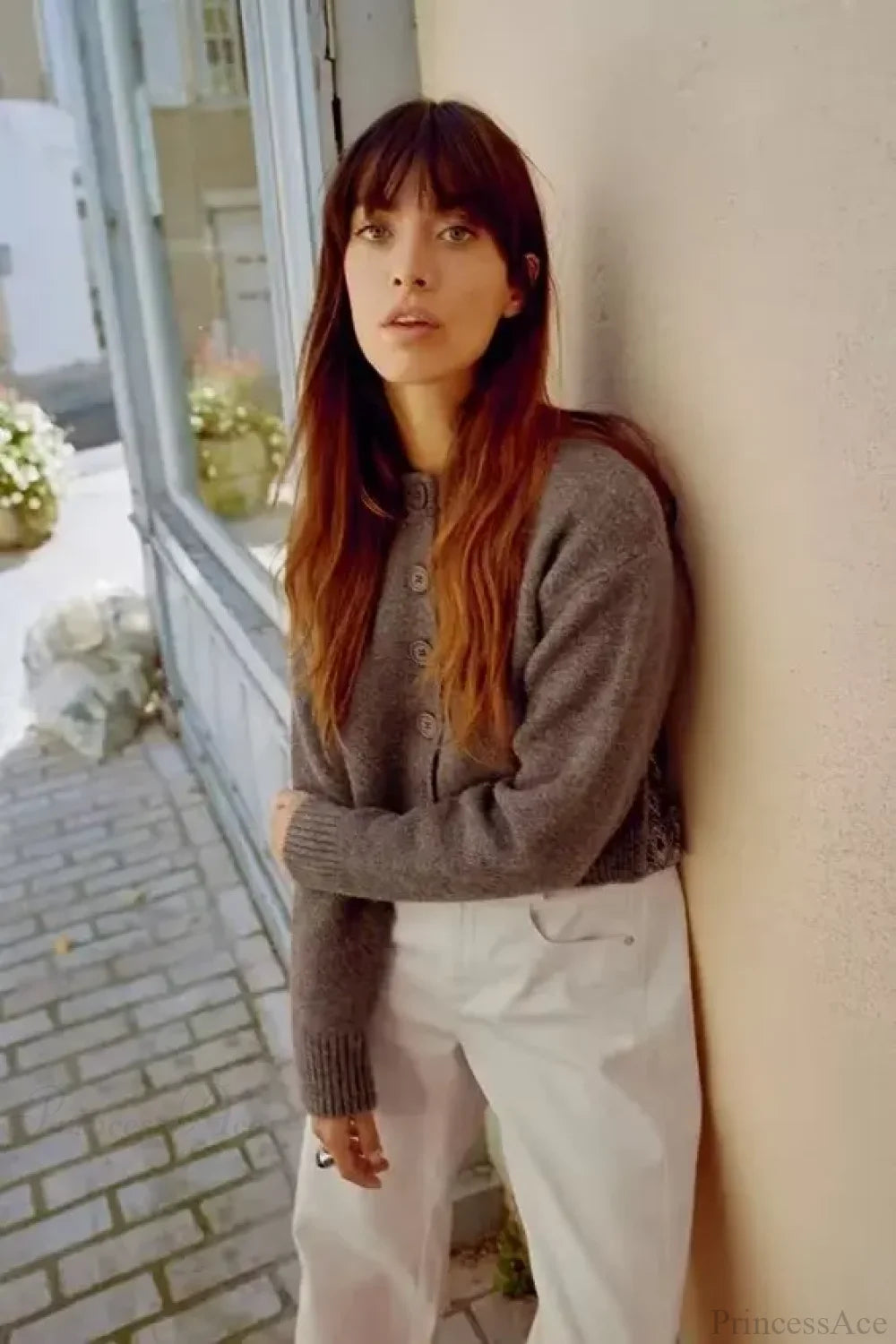 Soft Simple Round Neck Long Sleeve Cardigan GRAY / S