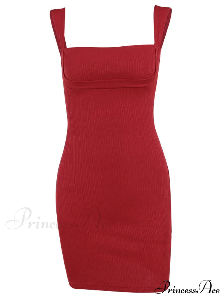 Solid Black Bodycon Dress With Straps S / Red Bodycon Dress