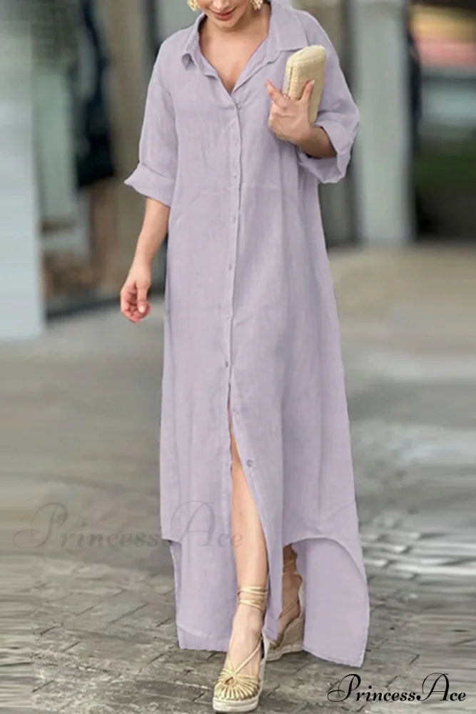 Solid Blouse Casual Buttons Neckline Turndown Dress Dresses/Casual Dresses