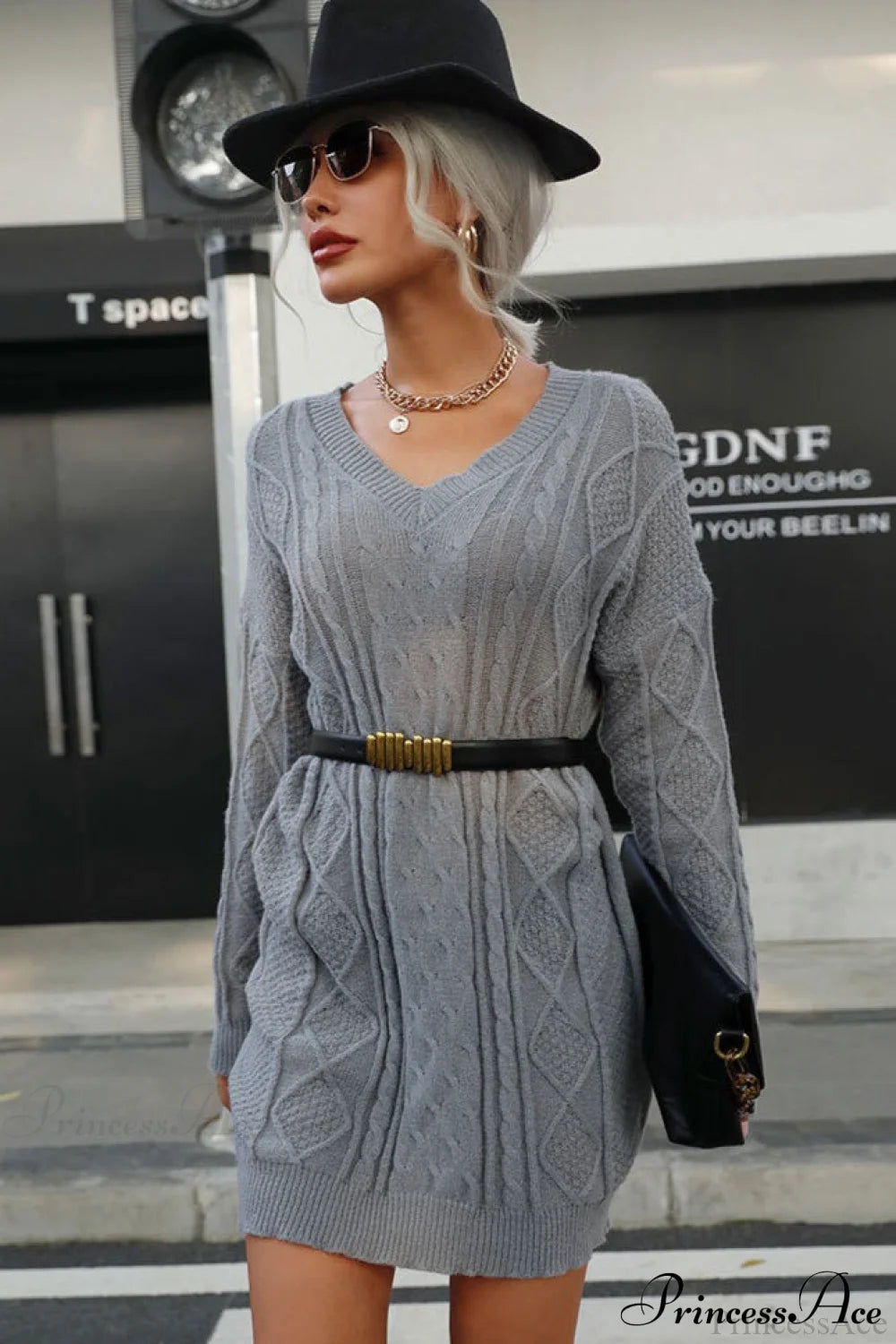 Solid Cable-Knit Wool Women’s Mini Dress