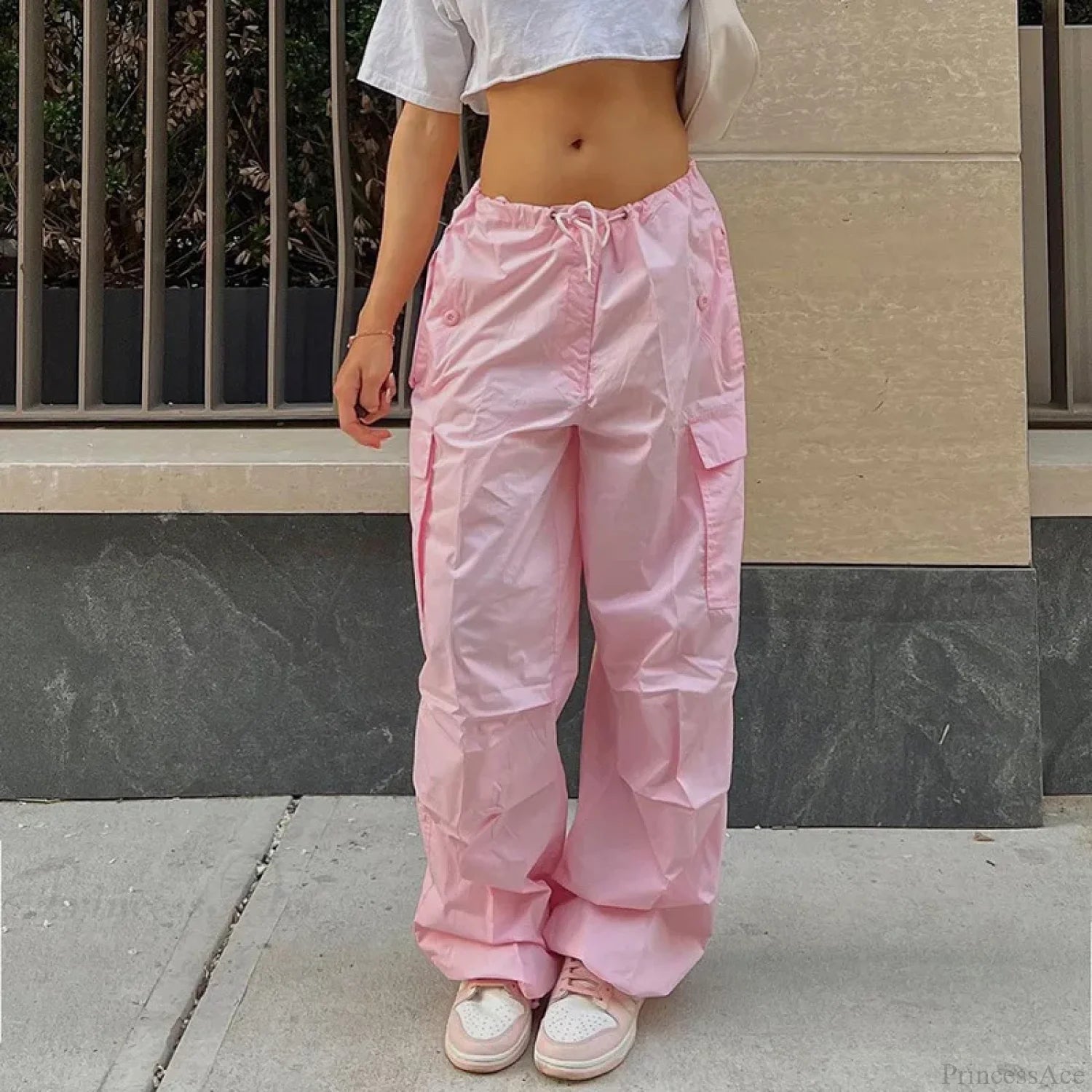 Solid Cargo Streetwear Slim Drawstring Pant Pink / XS pant-250223