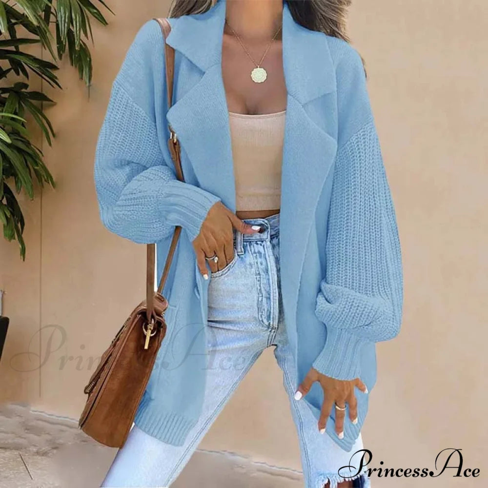 Casual Solid Colour Cardigan Blue best Best Sellings cardigan cardigans clothes Sale tops Topseller