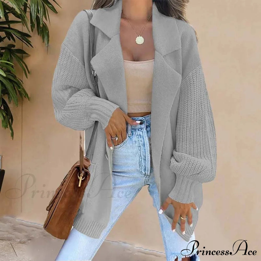 Casual Solid Colour Cardigan Gray best Best Sellings cardigan cardigans clothes Sale tops Topseller