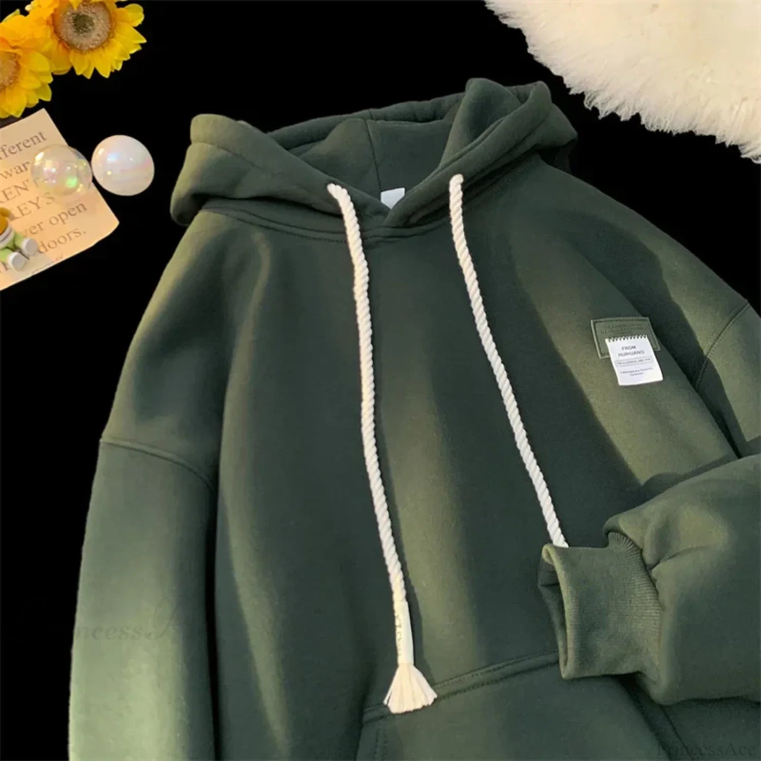 Solid Color Appliqué Oversized Fleece Hoodie