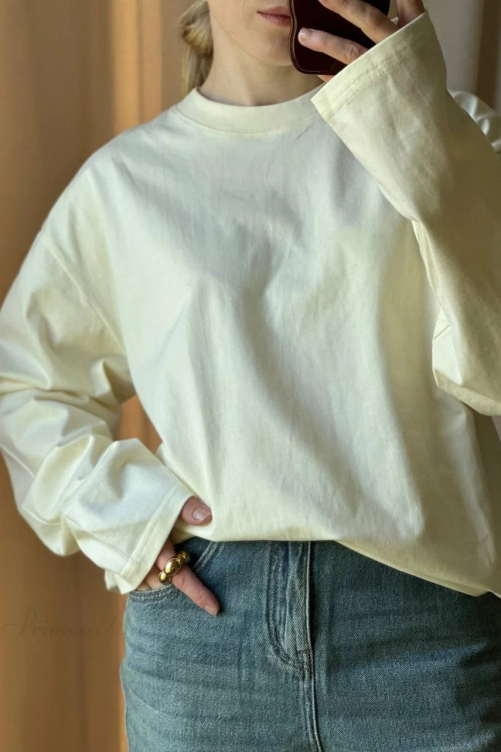 Solid Color Crew Neck Loose Casual Long Sleeve Tee