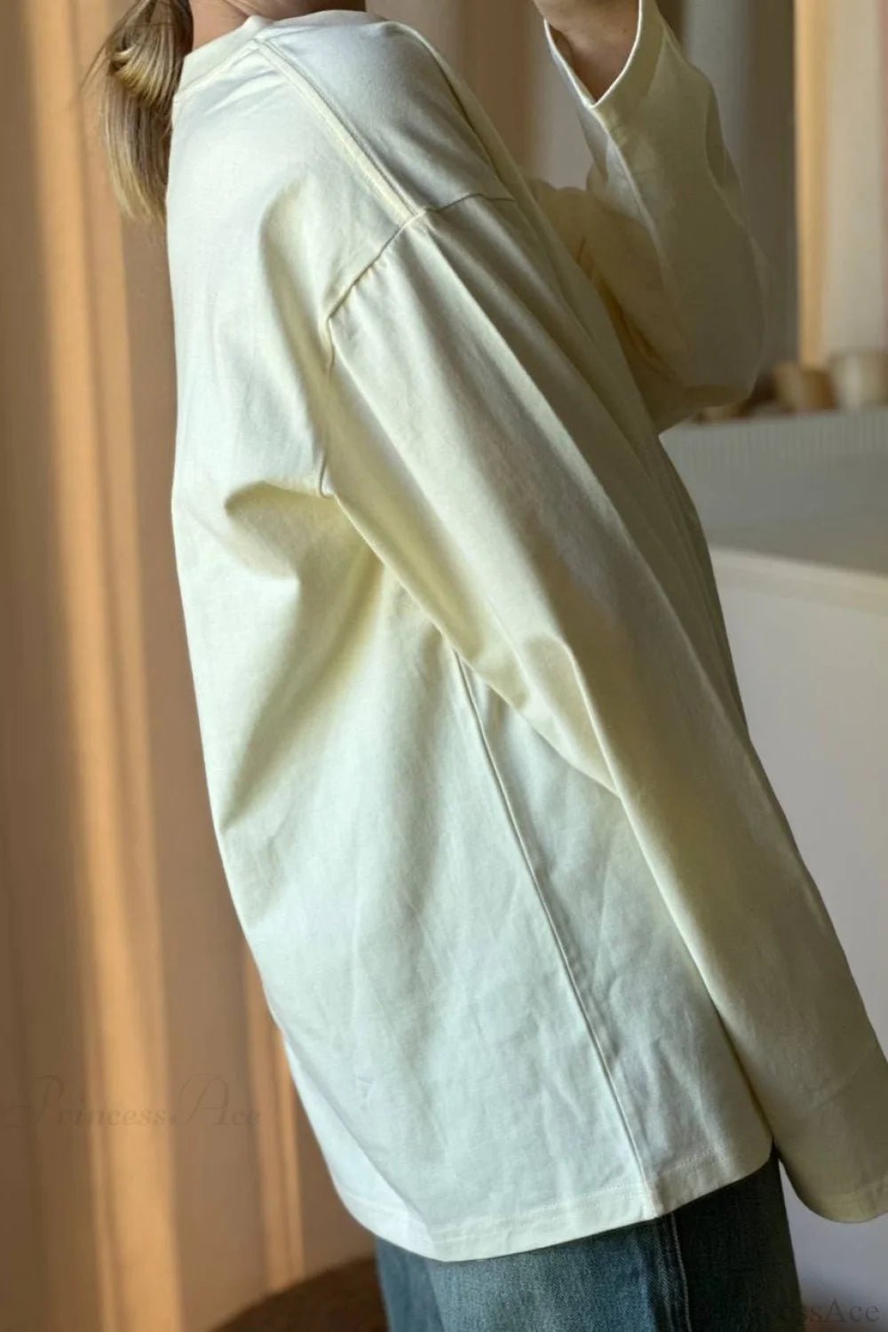 Solid Color Crew Neck Loose Casual Long Sleeve Tee