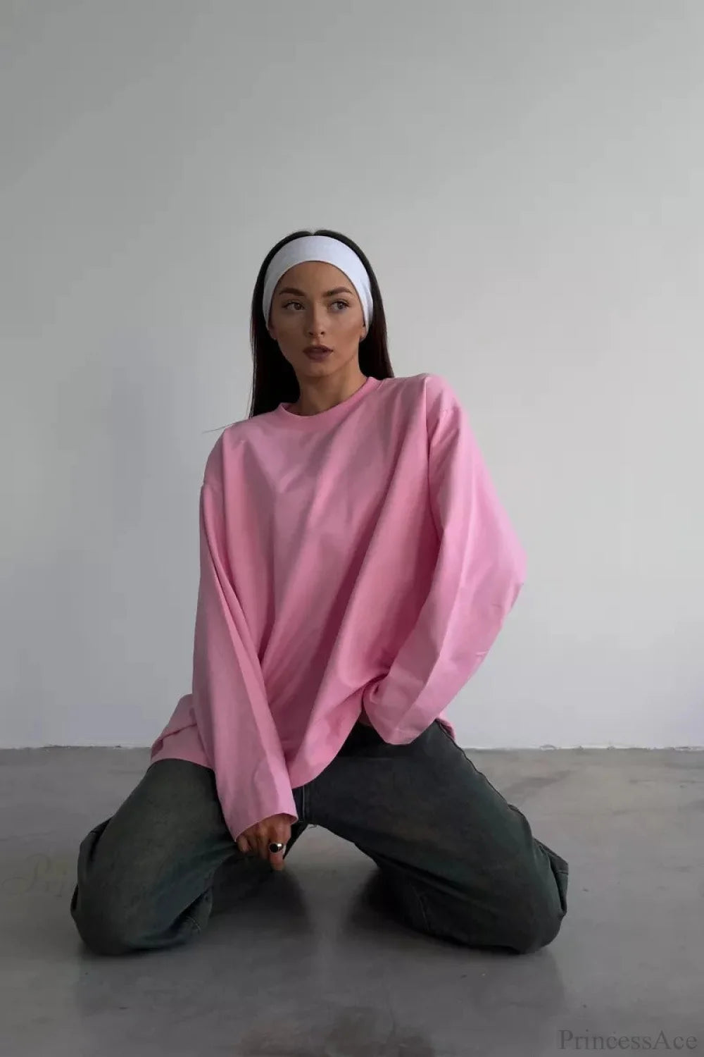 Solid Color Crew Neck Loose Casual Long Sleeve Tee