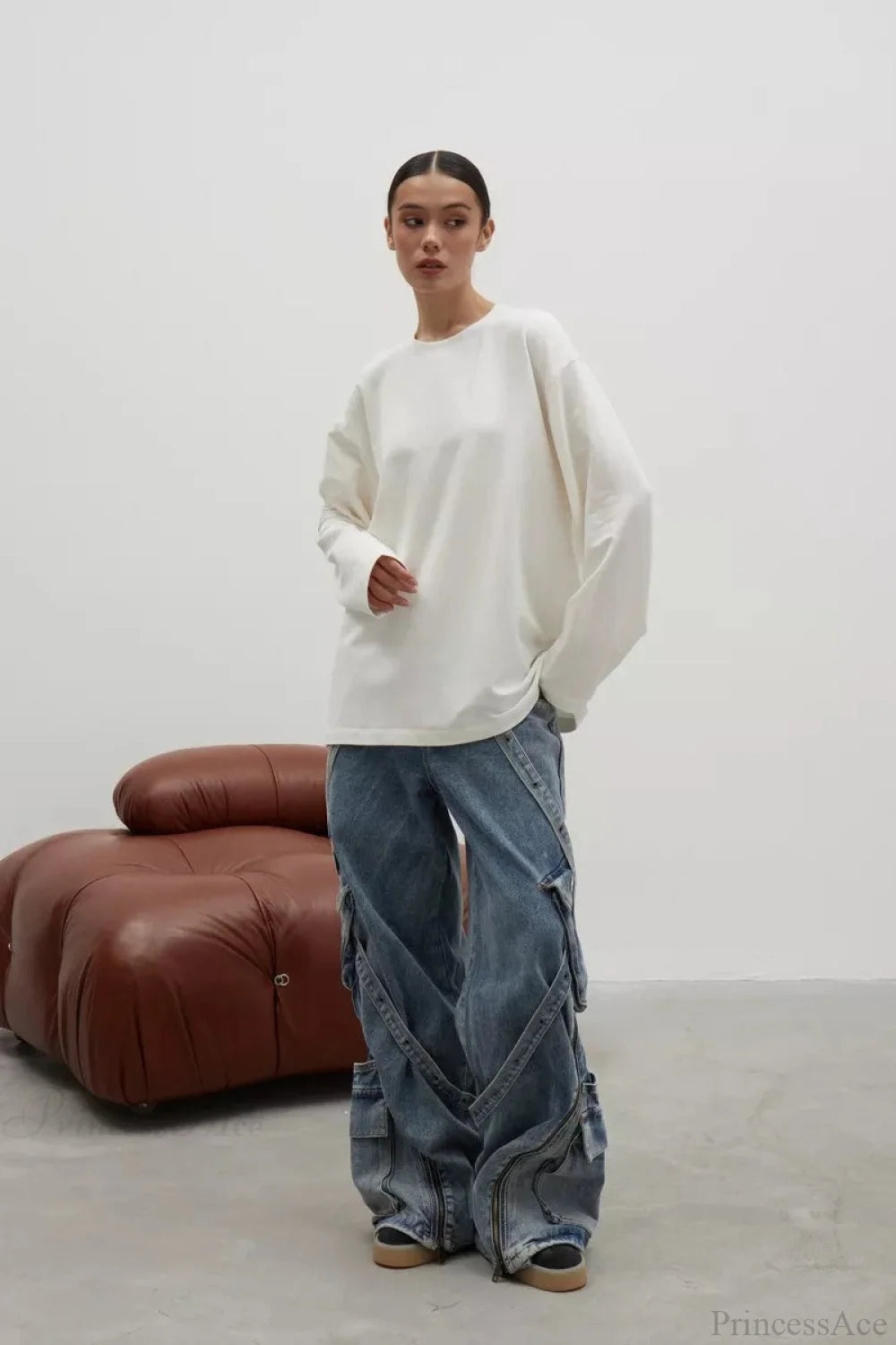 Solid Color Crew Neck Loose Casual Long Sleeve Tee