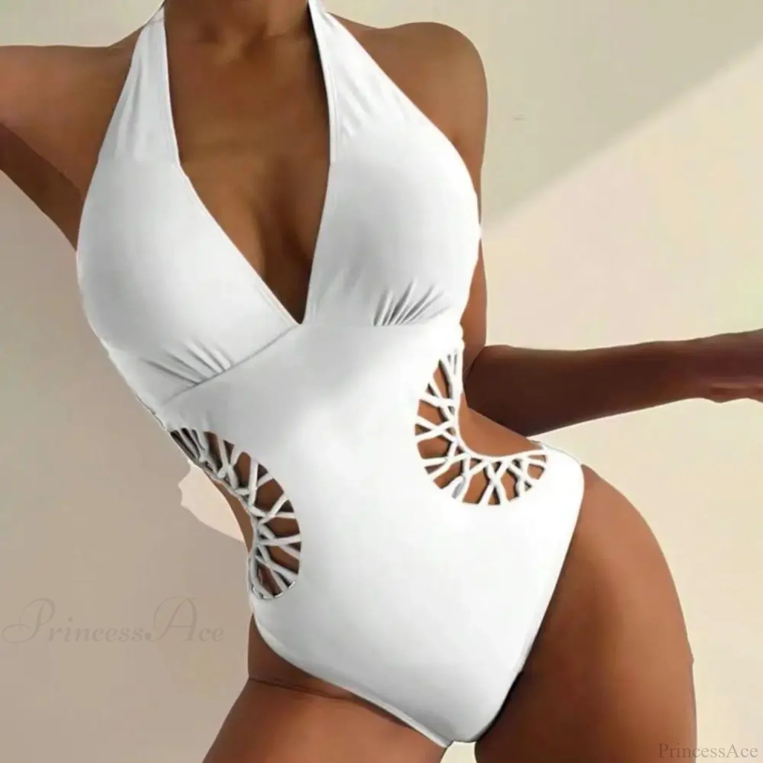 Solid Color Hollow Monokini Deep V Neck One Piece onepiece-250223