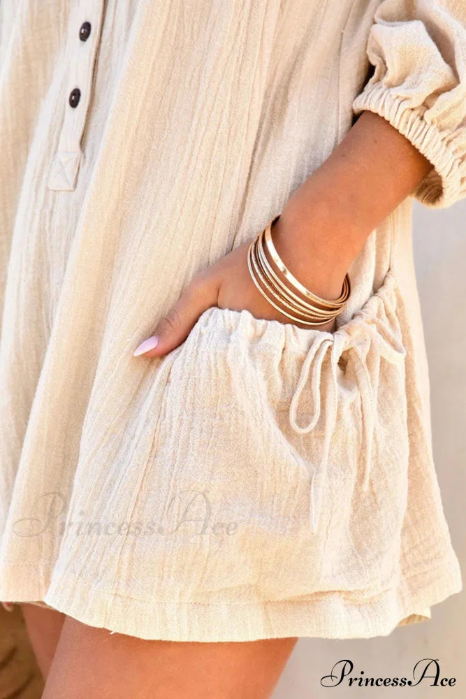 Solid Color Loose Rompers Beige / 2Xl