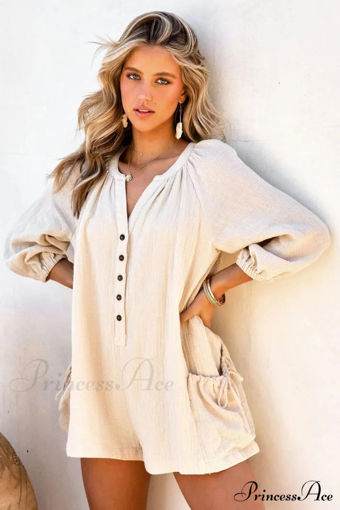 Solid Color Loose Rompers Beige / M