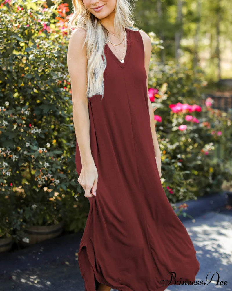 Solid Color Midi Dress Casual Dresses