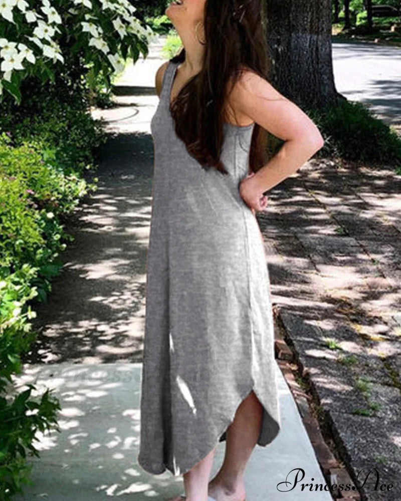 Solid Color Midi Dress Casual Dresses