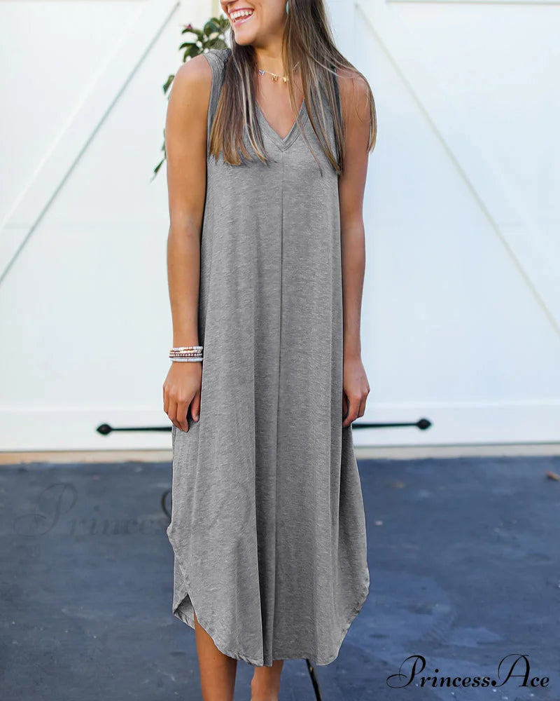 Solid Color Midi Dress Casual Dresses