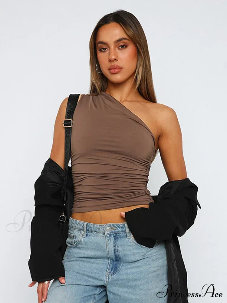 Solid Color One Shoulder Backless Candy Tight Sexy Sleeveless Neckless Slim Casual Tank Top