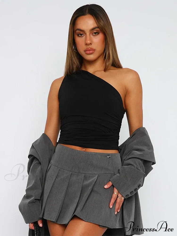 Solid Color One Shoulder Backless Candy Tight Sexy Sleeveless Neckless Slim Casual Tank Top