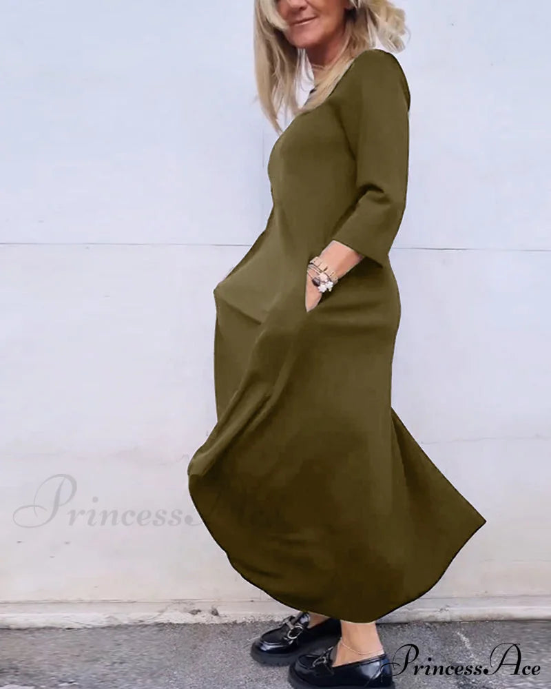 Solid Color Pocket Dress Dresses