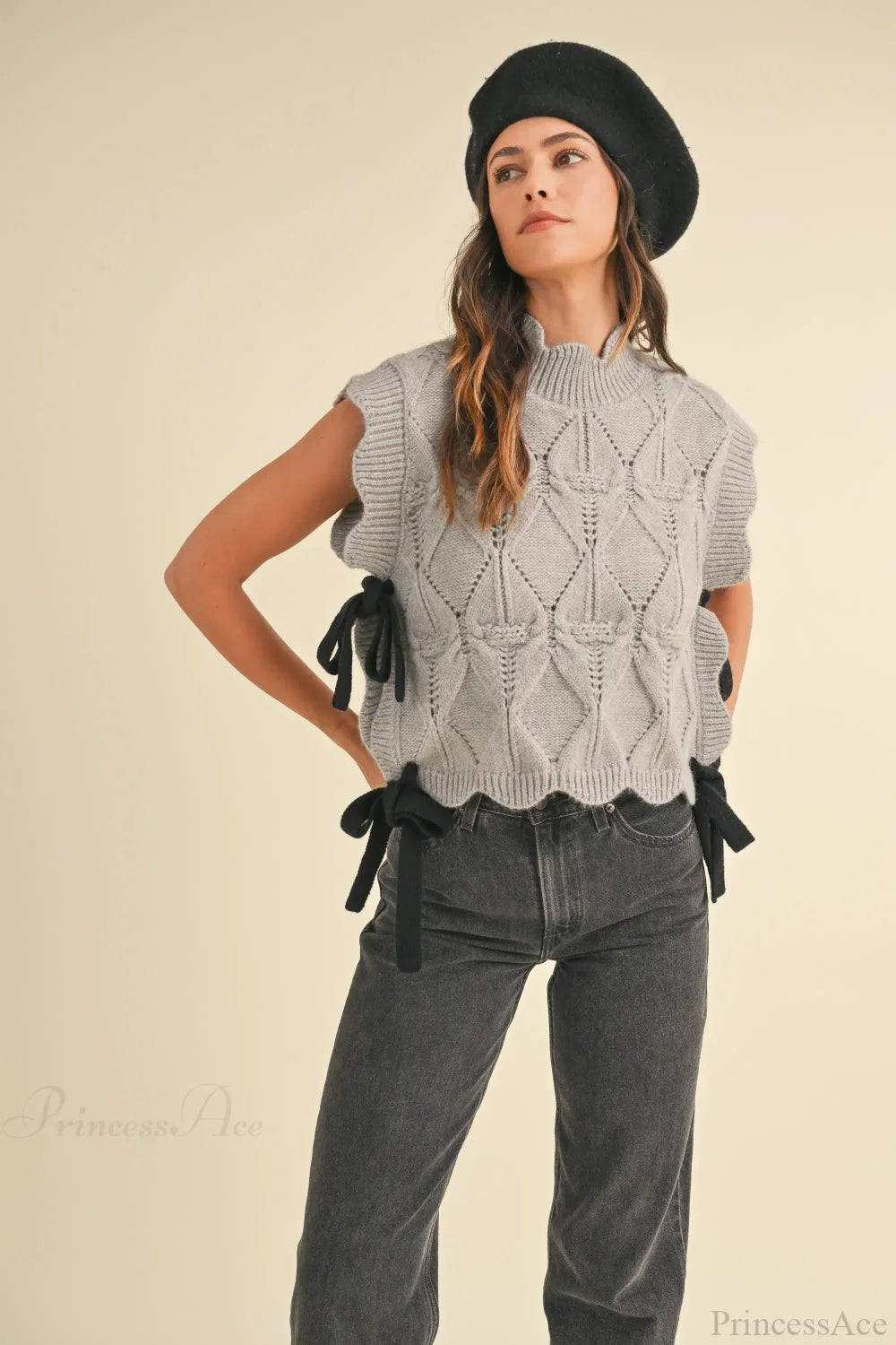 Solid Color Scalloped Trim Warm Sweater
