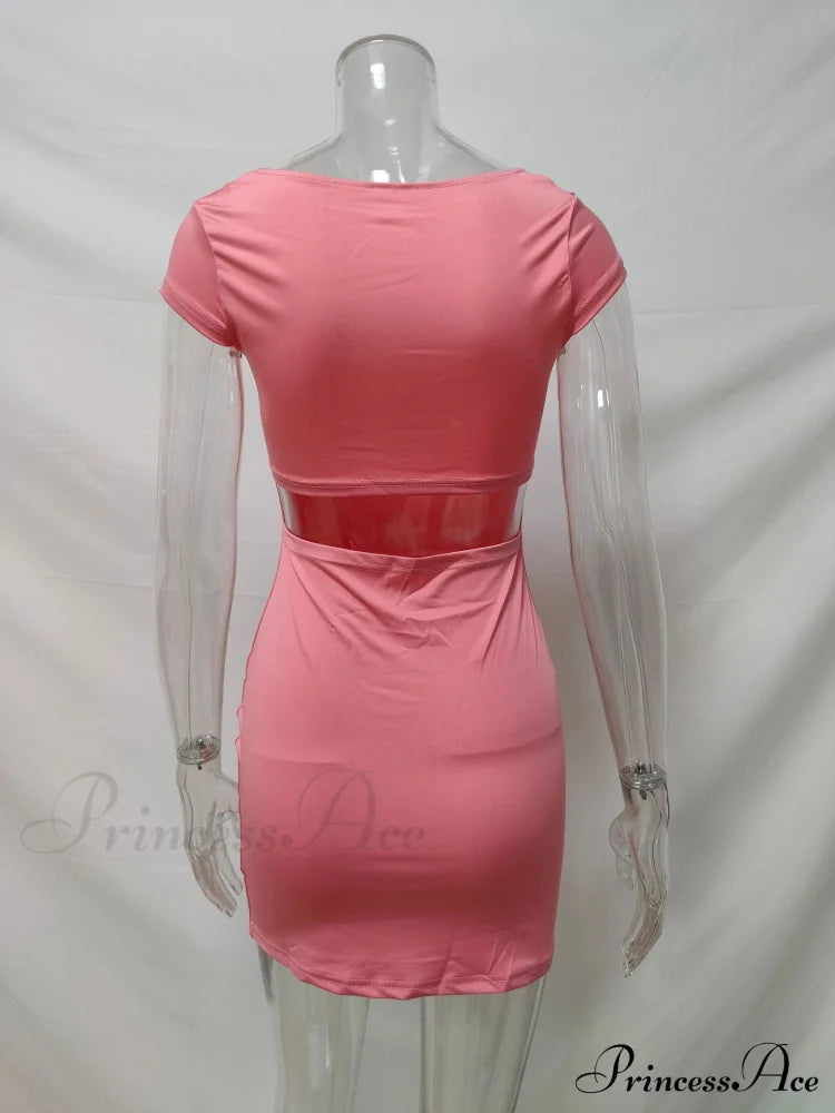 Solid Color Sexy Slim Hollow Out Mini Dress L / Yellow Dresses