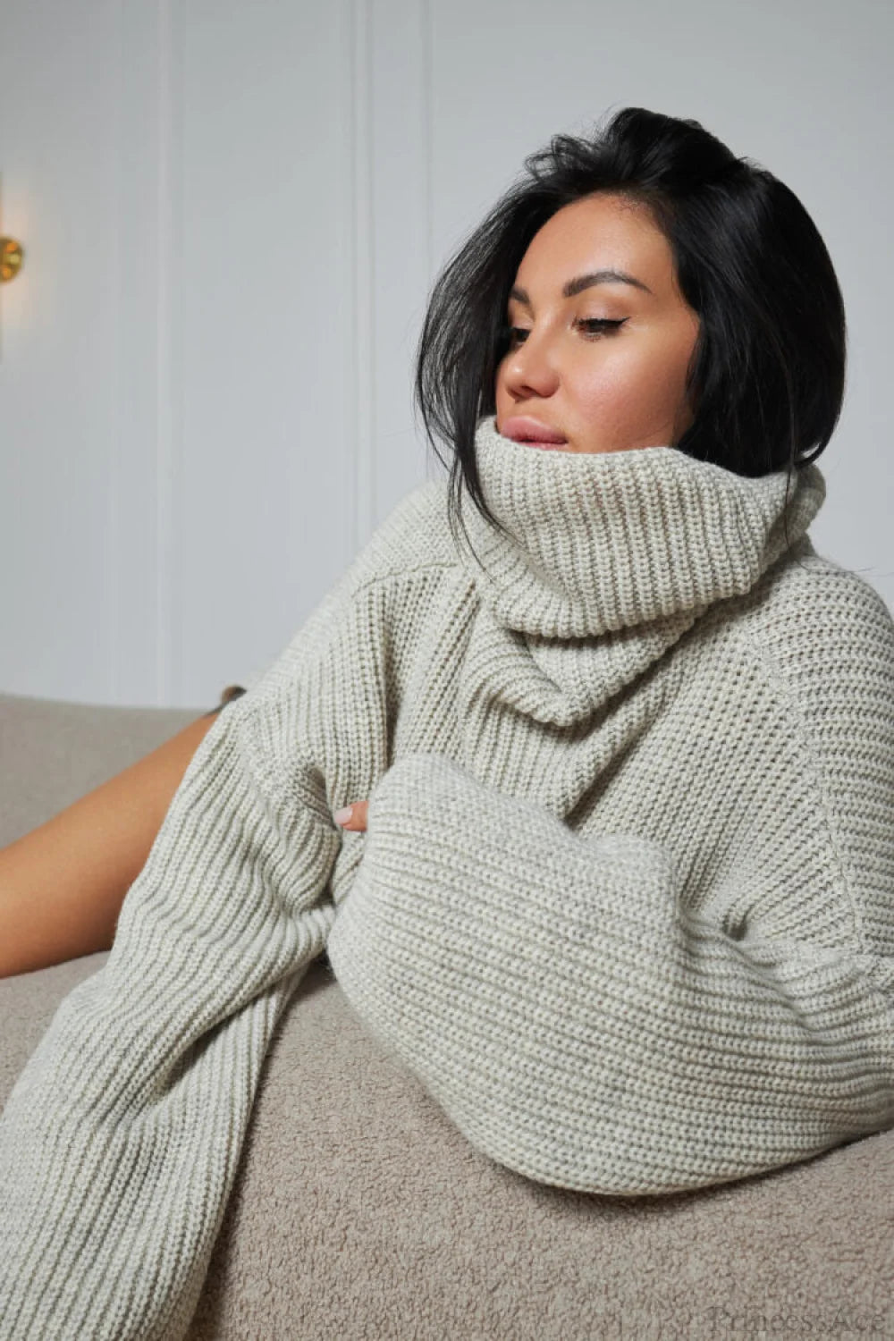 Solid Color Simple Turtleneck Pullover Mid length Knit Sweater