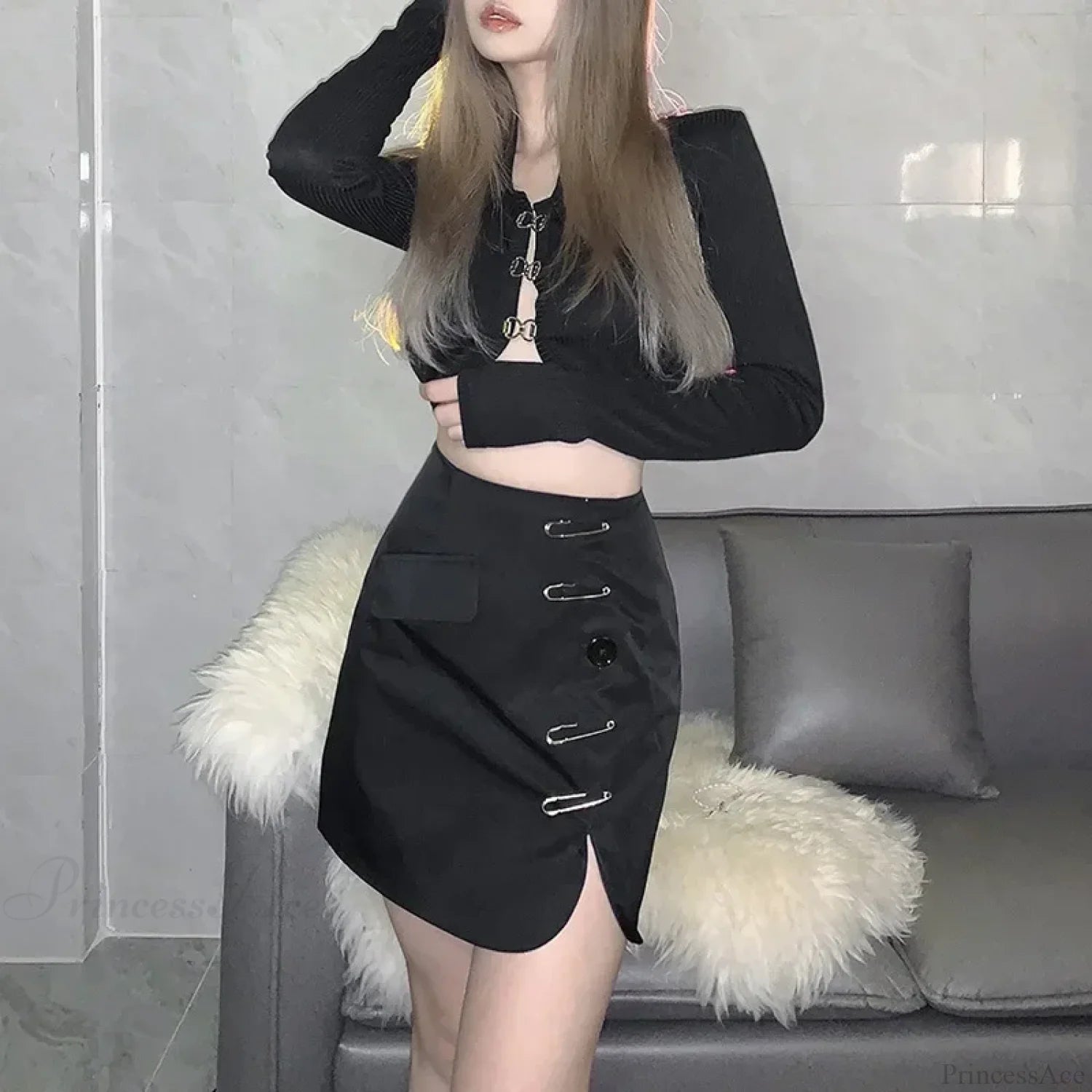 Solid Color Slim Split Mini Skirt