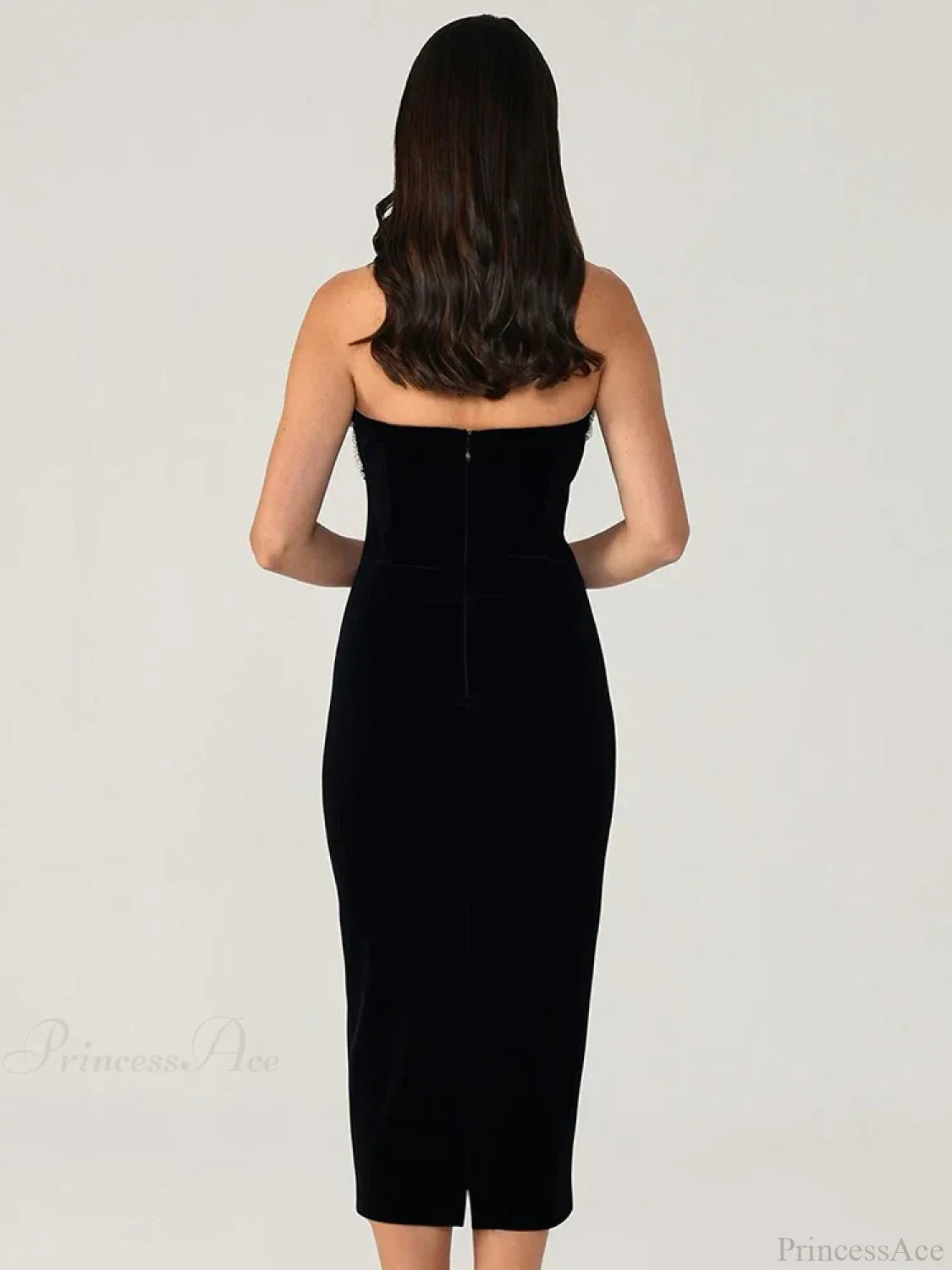 Solid Color Strapless Bodycon Party Dress Partydress-241208