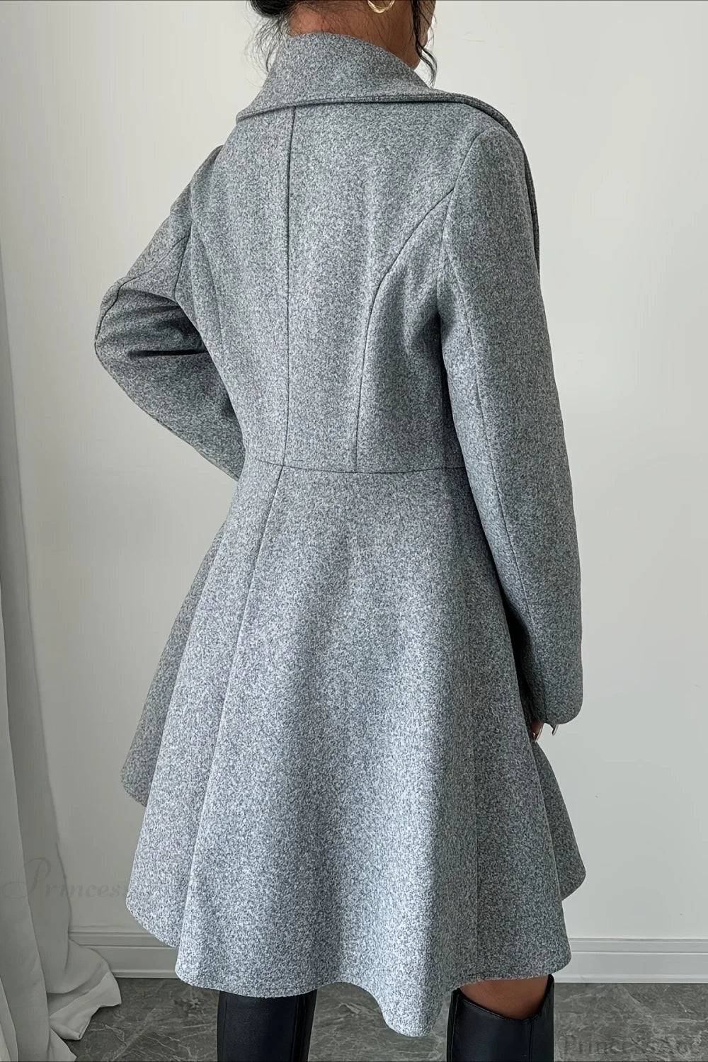 Solid Color Wool Tie Waist Elegant Long Sleeve Overcoat
