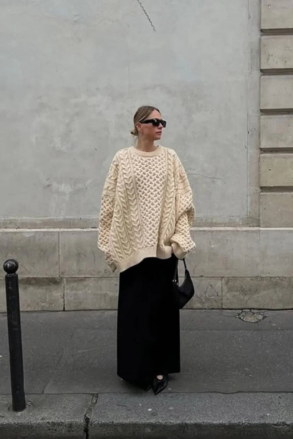 Solid Crewneck Lantern Sleeve Loose Sweater