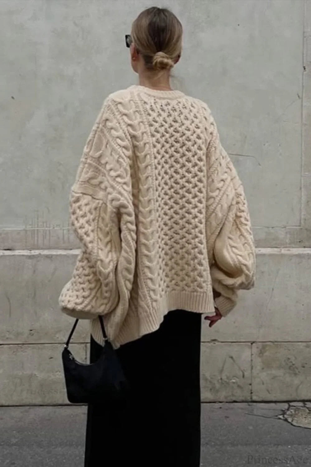 Solid Crewneck Lantern Sleeve Loose Sweater