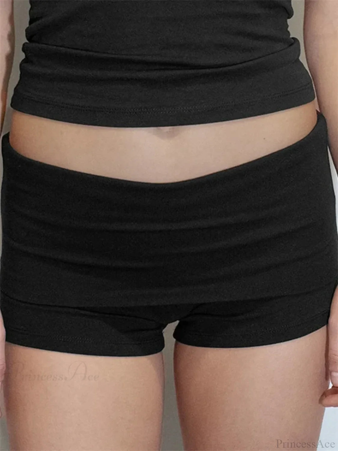 Solid Elastic Low Waist Short short-250223
