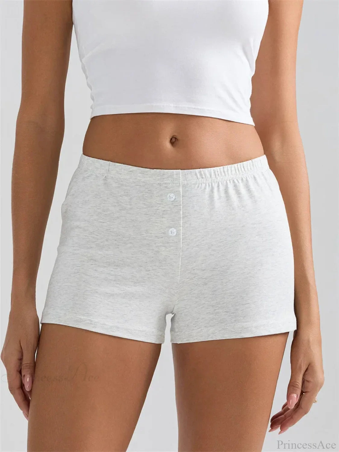 Solid Elastic Waist Sleep Short short-250223