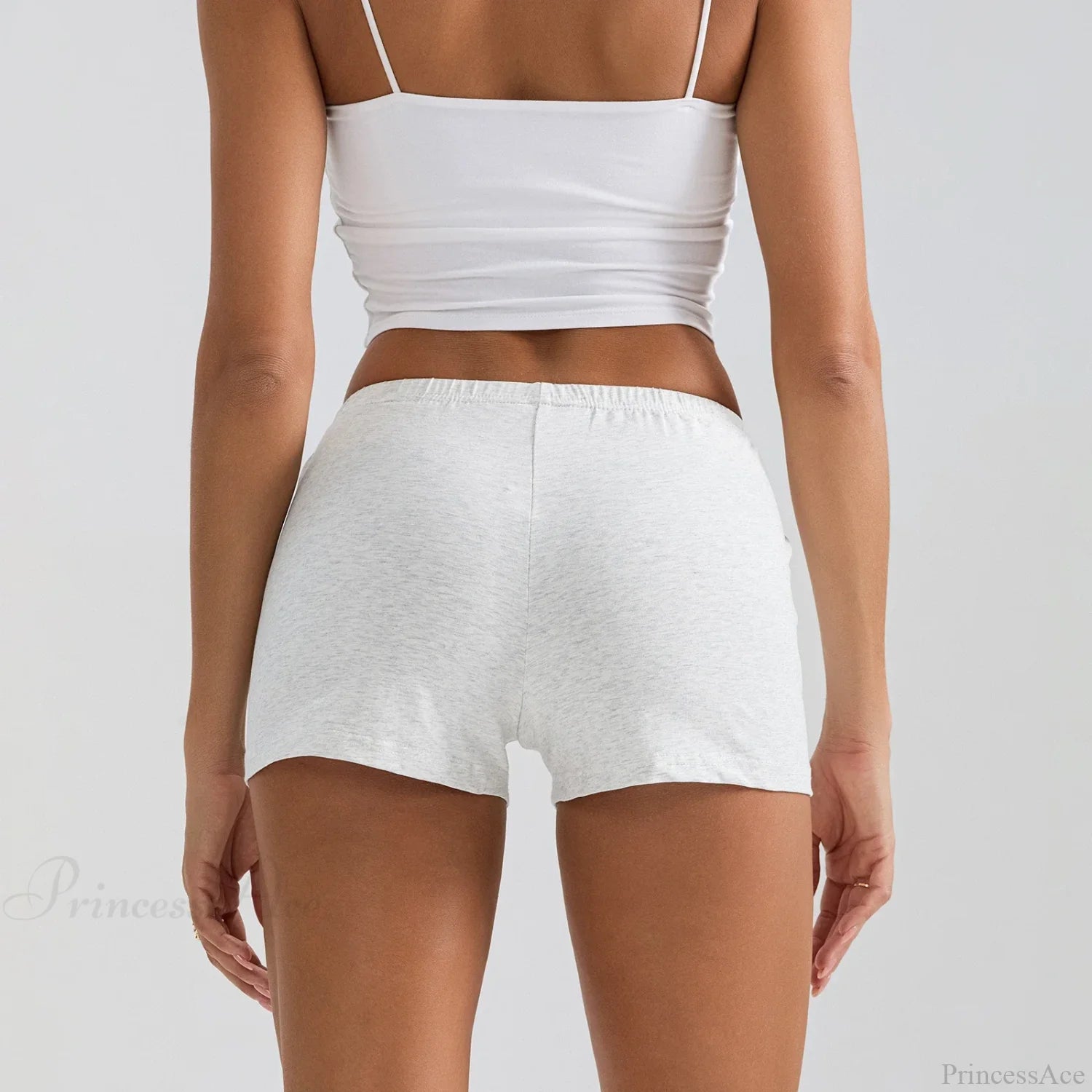 Solid Elastic Waist Slim Short short-250223