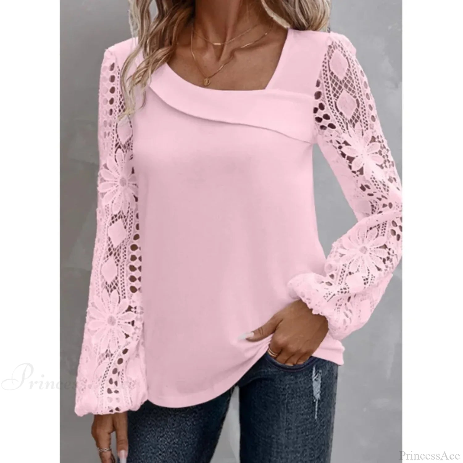 Solid Fashion Blouse Elegant Hollow Lace Blouse blouse-250126