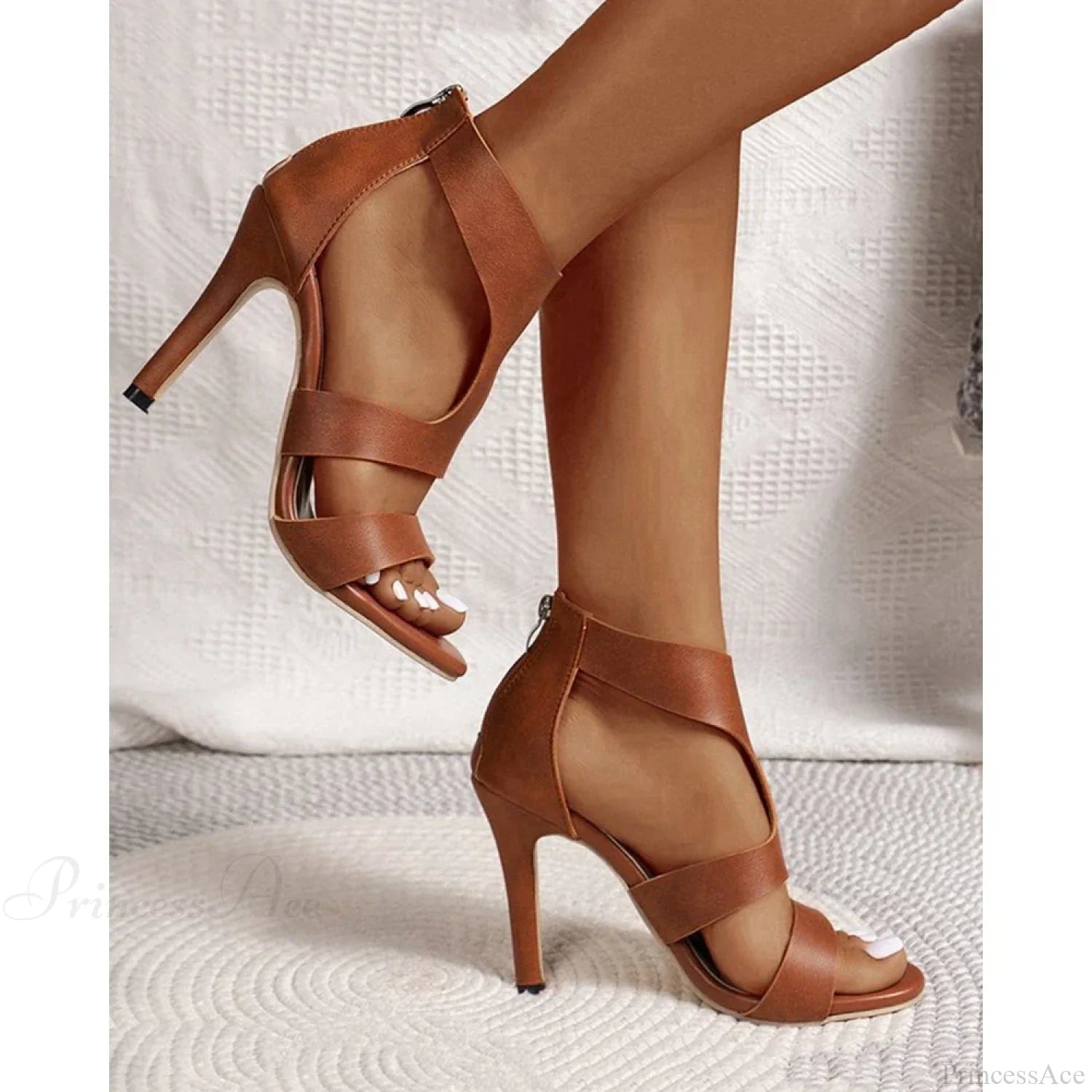 Solid High Heel Sandals Zip Back Peep Toe Outdoorfashion Going Out Femme Party Summer Shoes