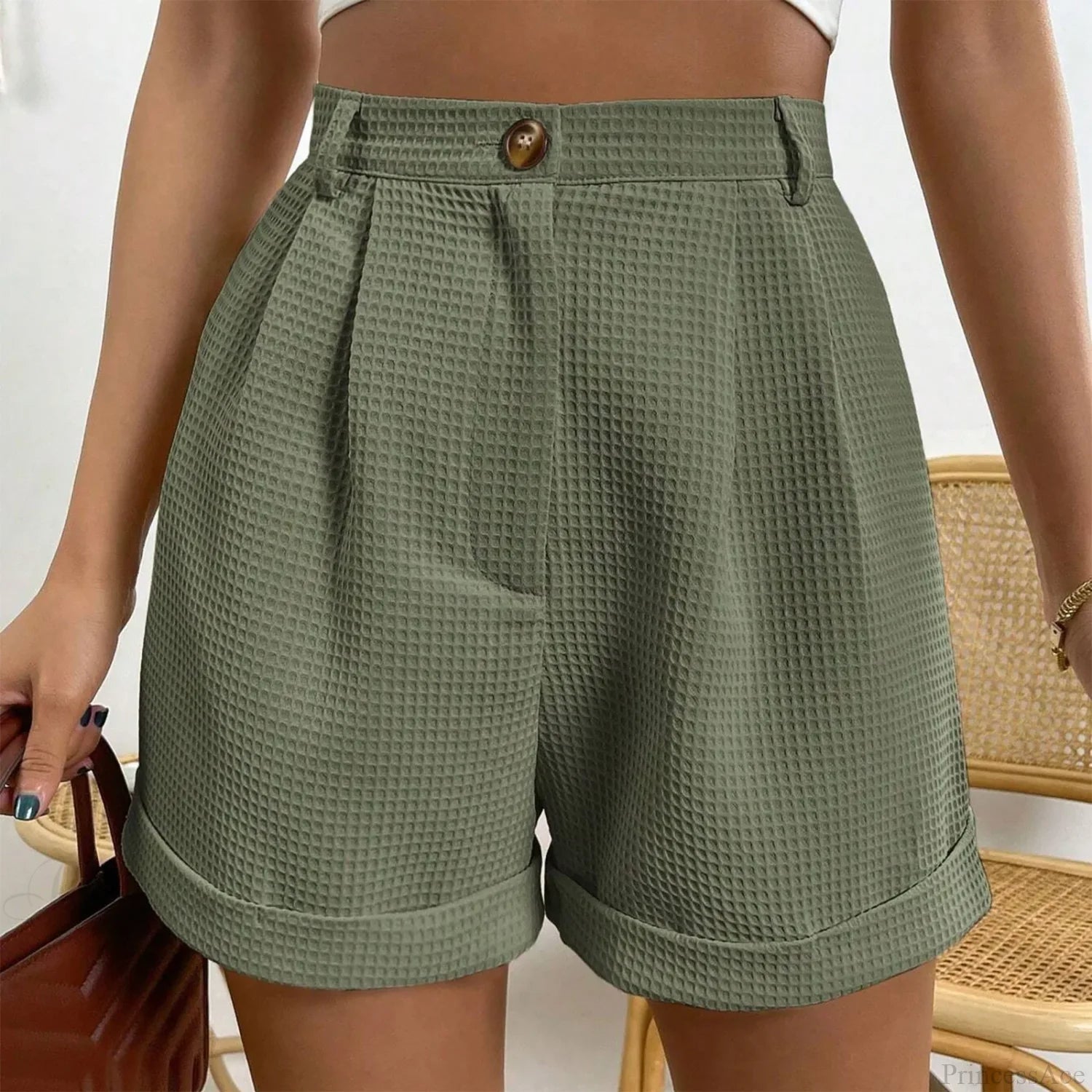 Solid High-Waist Office Lounge Short short-250223