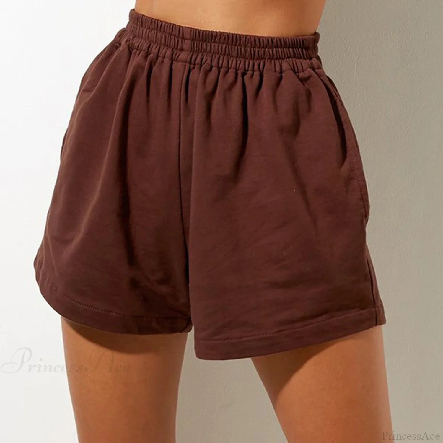 Solid High Waist Sweatpants Short Brown / S short-250223
