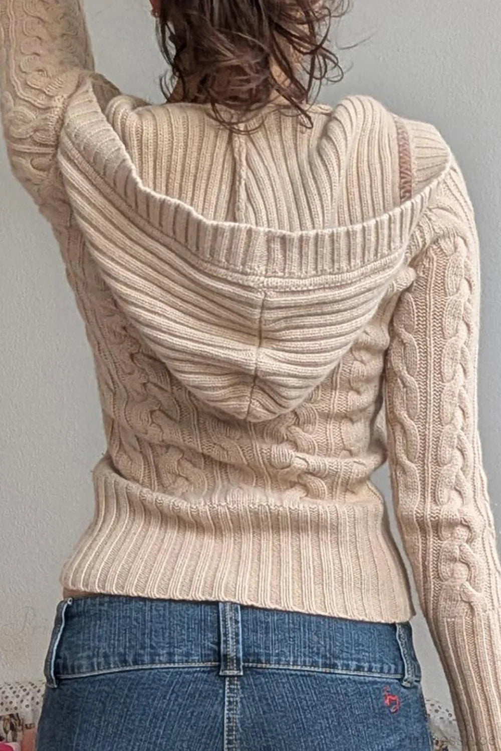 Solid Hooded Button Cropped Slim Sweater
