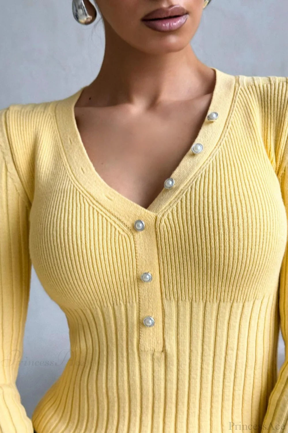 solid Knit Half Placket Slim Long Sleeve Tee