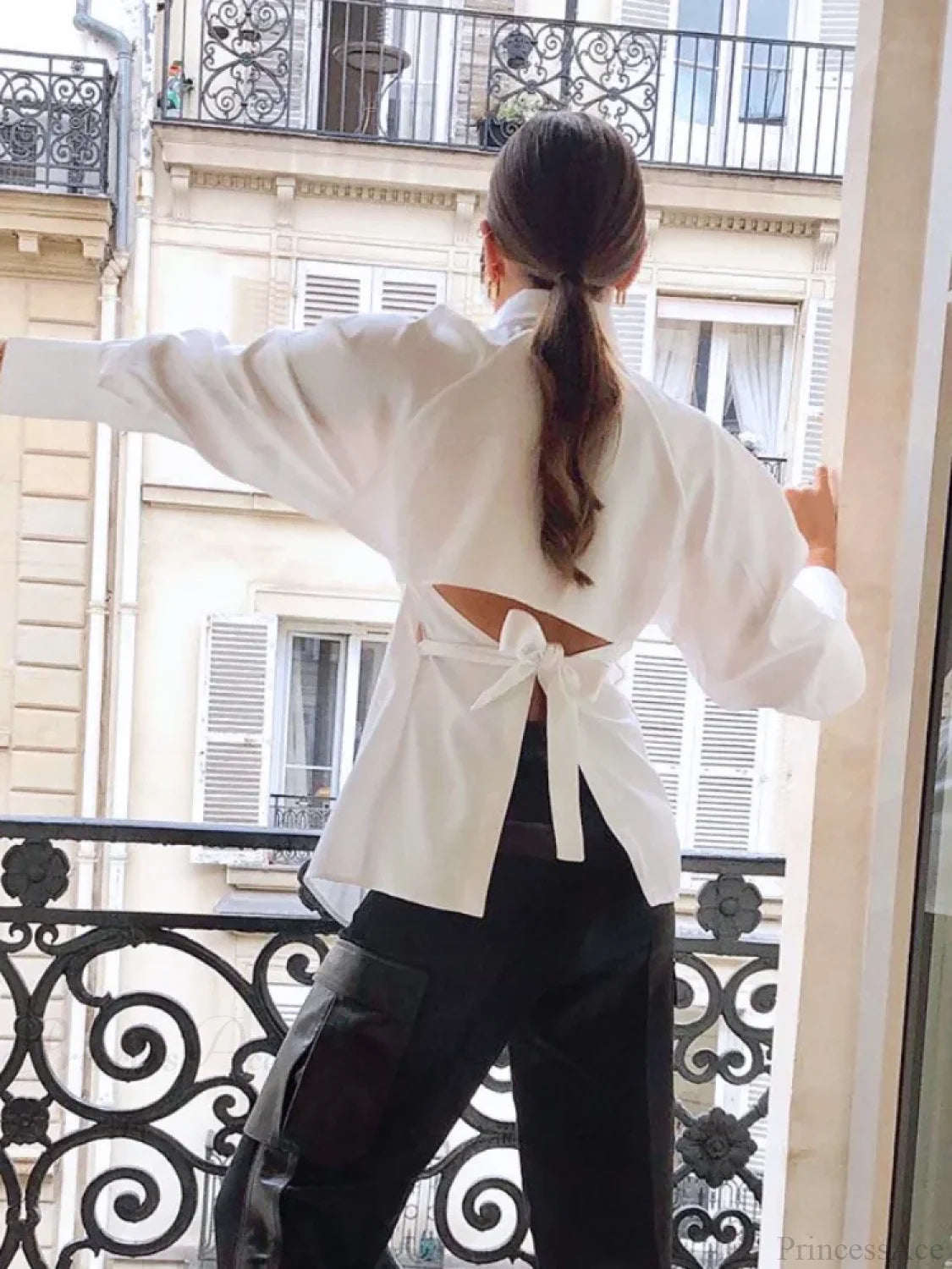 Solid Lapel Single Breasted White Blouse blouse-250223