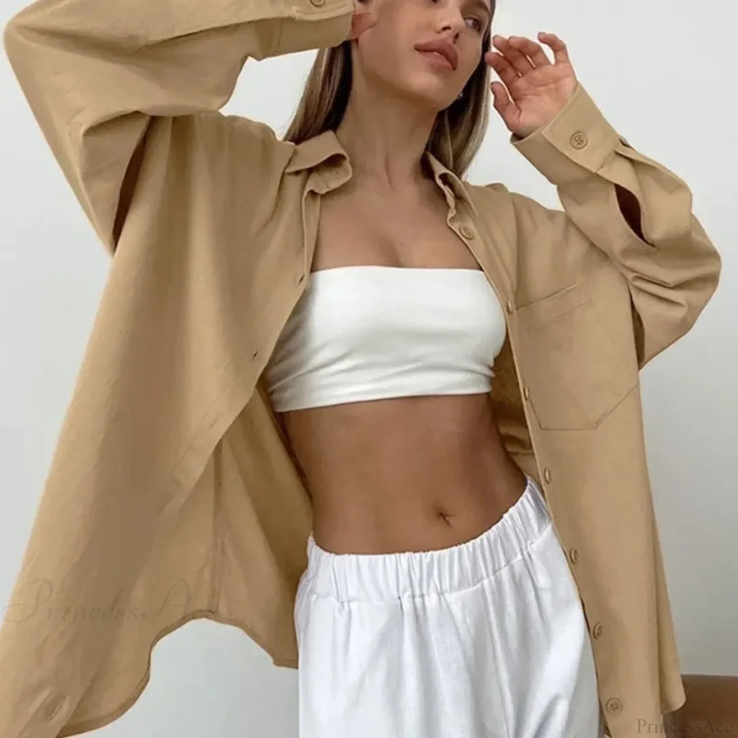 Solid Loose Cotton Blouse Elegant Autumn Blouse blouse-250126