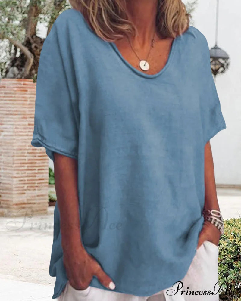 Solid Loose T-Shirt In Neck Round Color T-Shirts