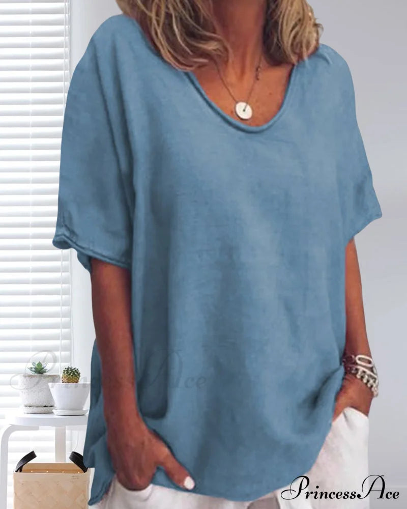 Solid Loose T-Shirt In Neck Round Color T-Shirts