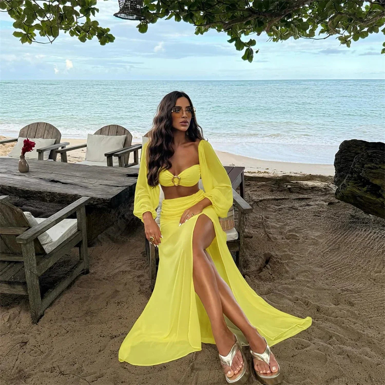 Solid Micro Bodysuit Three Piece Swimsuit