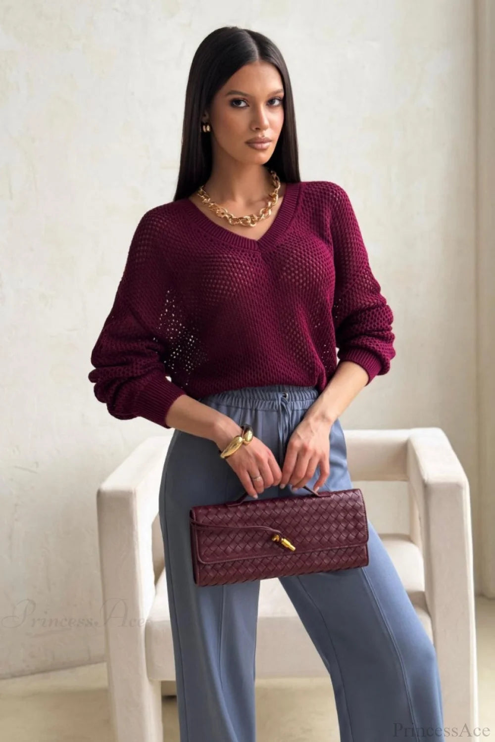 Solid Minimalist Cutout Chic Cropped Sweater Fuchsia / S
